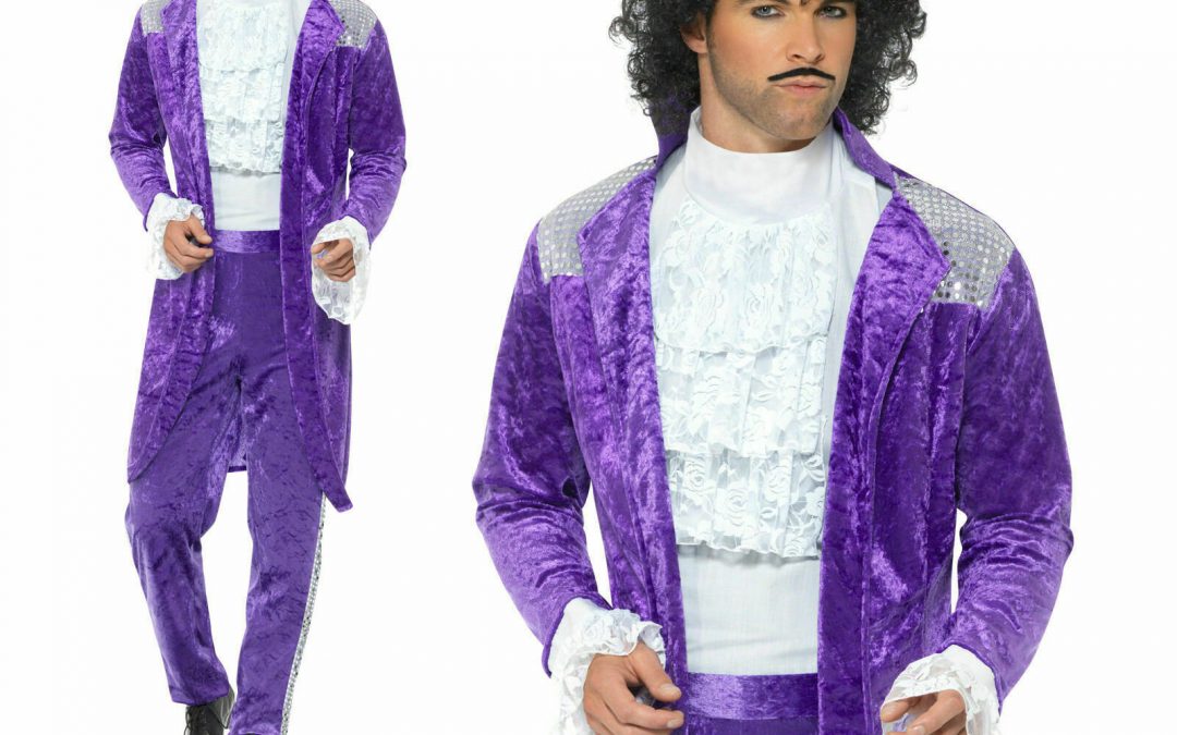 Mens 80s 1980s Purple Rock Musician Costume Party Singer Pop Star Adult 3Pc Suit