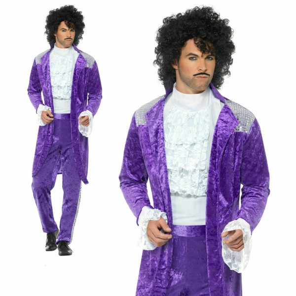 Mens 80s 1980s Purple Rock Musician Costume Party Singer Pop Star Adult 3Pc Suit
