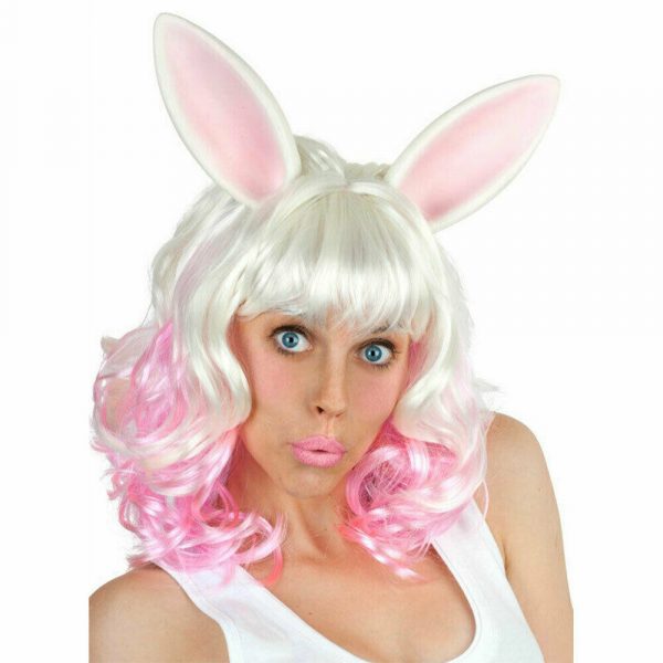 Miss Bunny Womens Pink & White Costume Curly Wig w Ears Dr Toms Rabbit Easter