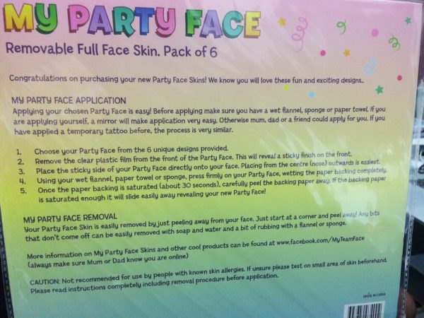 My Party Faces Removable Party Face Skin 6 x Animal Costume Mask Temp Tattoo Kid - Image 5
