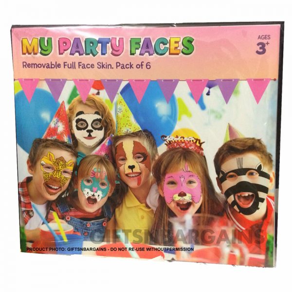 My Party Faces Removable Party Face Skin 6 x Animal Costume Mask Temp Tattoo Kid