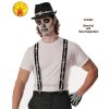 Skeleton Fedora Hat & Suspenders Set Skull Bones Halloween Adult Costume Men