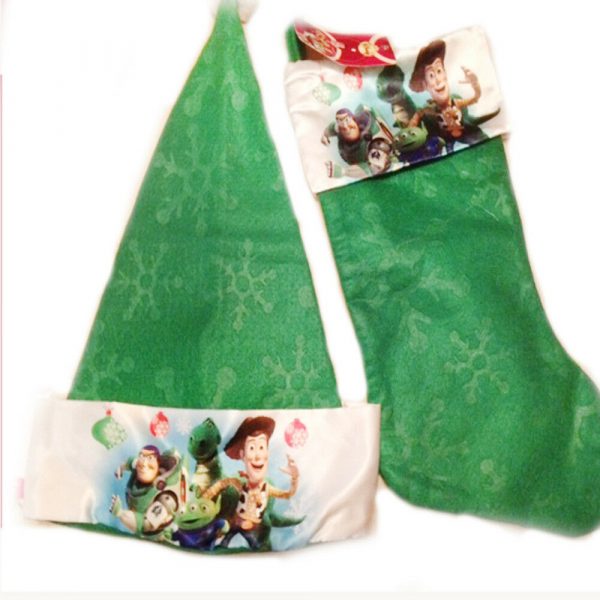 Toy Story Buzz and Woody Friends Christmas Stocking w Matching Santa Hat Green - Image 3