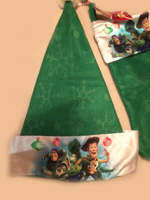 Toy Story Buzz and Woody Friends Christmas Stocking w Matching Santa Hat Green - Image 5