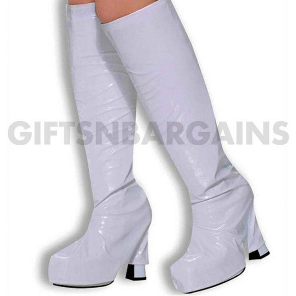 Ladies Go Go White Shoe Covers Girl Boot Tops 1960s Hippie Costume 1980s disco - Image 3