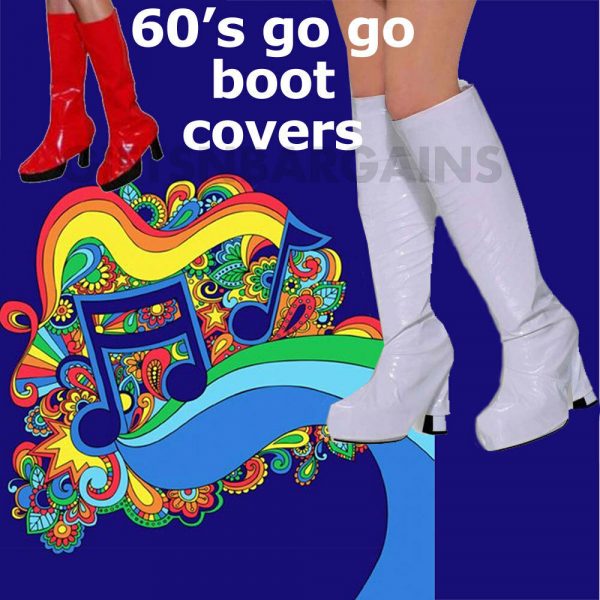 Ladies Go Go White Shoe Covers Girl Boot Tops 1960s Hippie Costume 1980s disco