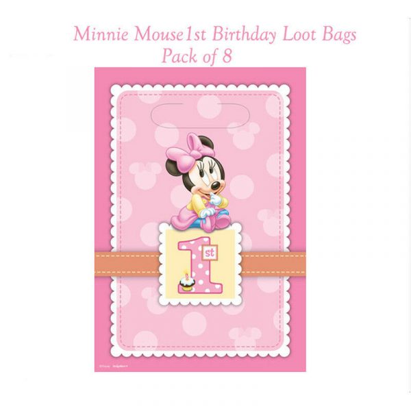 Minnie Mouse 1st Birthday Party Loot Bags Favour Fillers Baby Pink 8 pk First