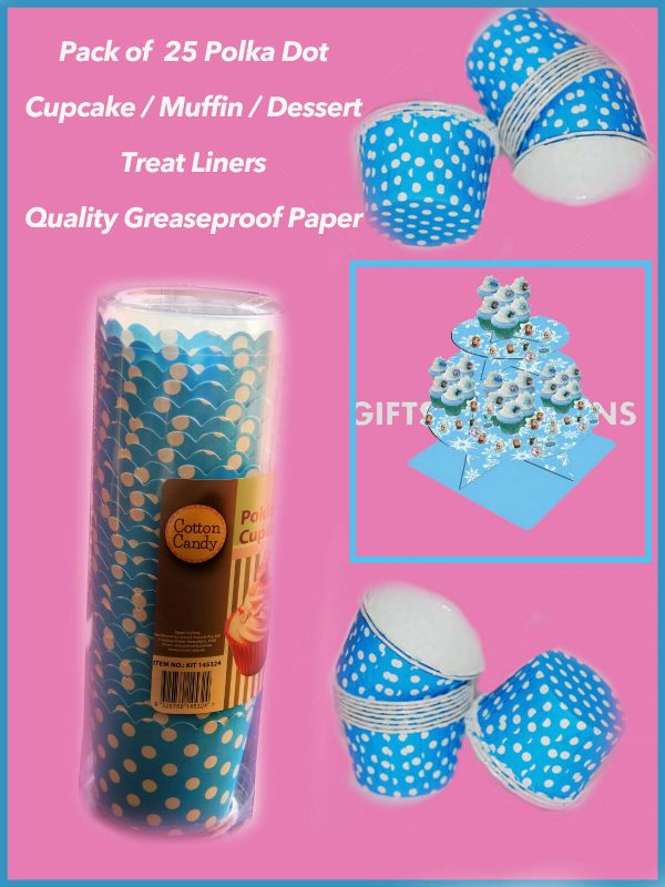 25 x Blue White Polka Dot Paper Cupcake Muffin Baking Cup Frozen Birthday Party - Image 3