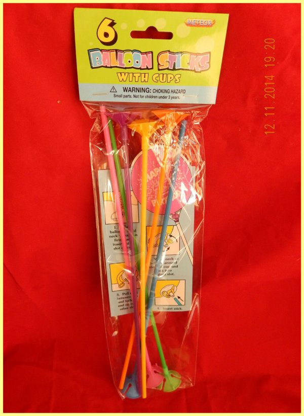 6 COLOURED BALLOON STICKS WITH CUPS - PARTY DECORATION BOUQUET CENTREPIECE - Image 5
