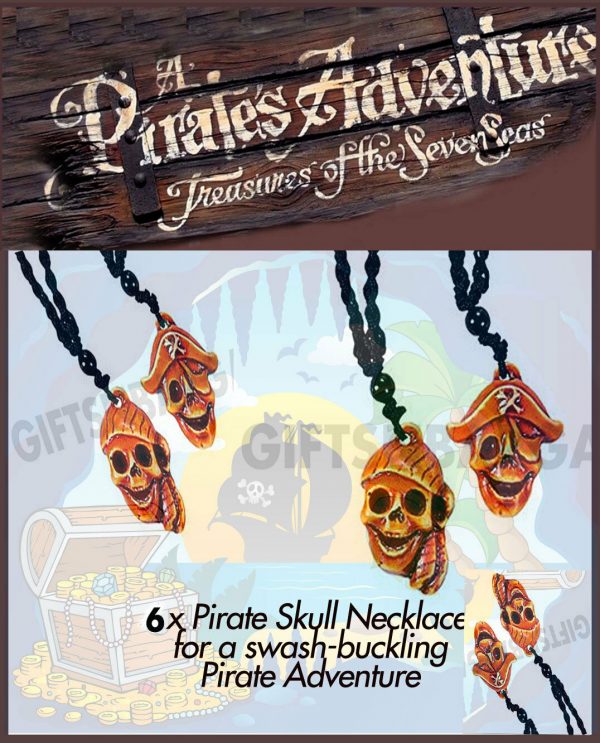 Boys Halloween Costume Accessory 6 Pirate Skull Necklace Favours Party Supplies