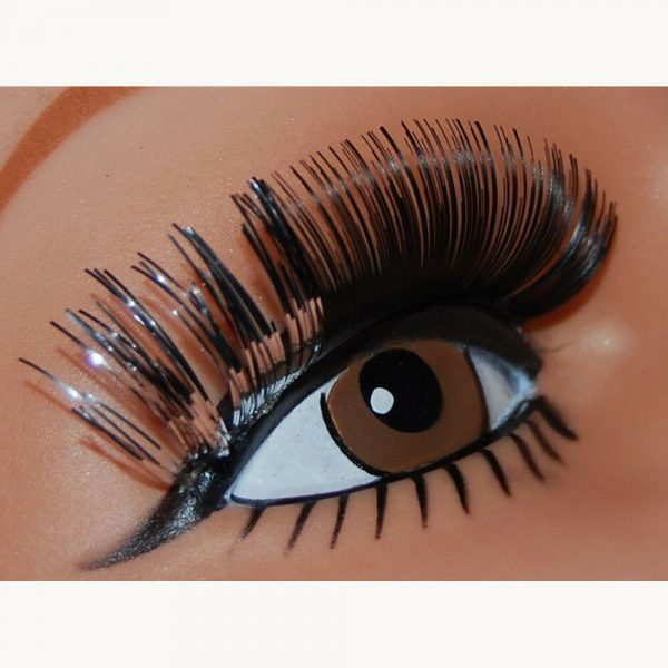Two Tone Black w/ Silver False Eyelashes Long Costume Eye Lash MardiGras Sparkle