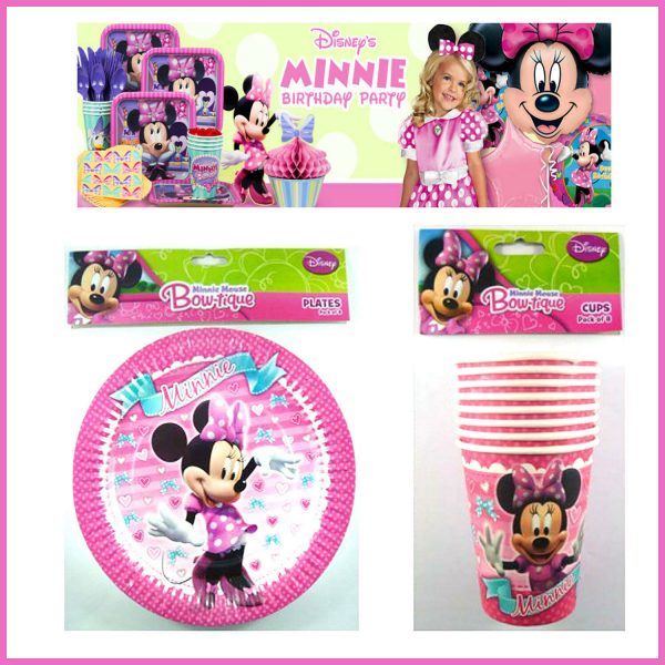 Disney Minnie Mouse Birthday Party Supplies 8 Cups 8 Plates Girls Tableware