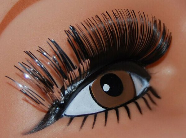False Eyelashes Silver Black Holographic Mardi Gras Fancy Dress Costume Sparkle