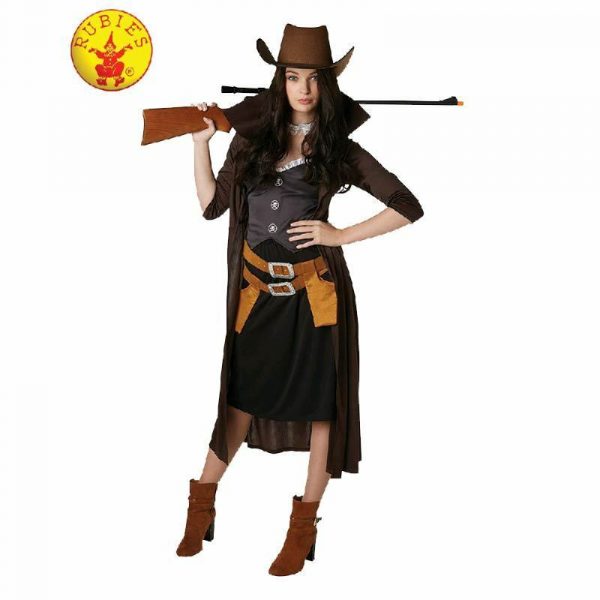 GUNSLINGER WOMANS WILD WEST COSTUME ADULT WESTERN COWGIRL W HAT HOLSTER S: M/L