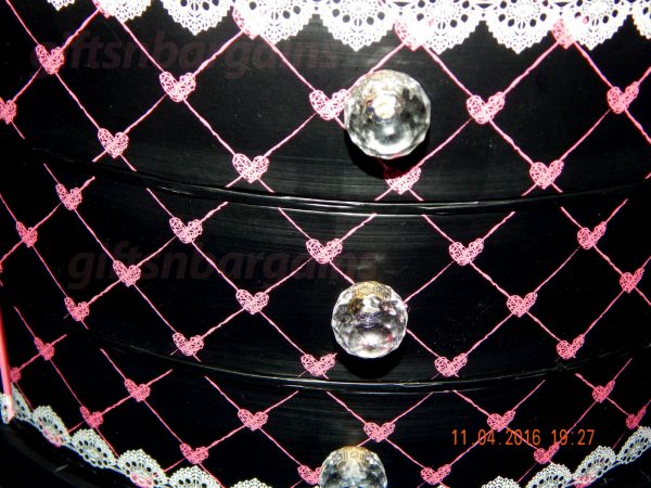 Mothers Gift Ladies Women Vanity Case Storage Drawer Cabinet BLACK Pink Hearts - Image 6
