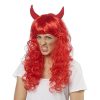 Red Devil Wig Horn Witch Hair Satan Women Vamp Vixen Halloween Costume Accessory - Image 3