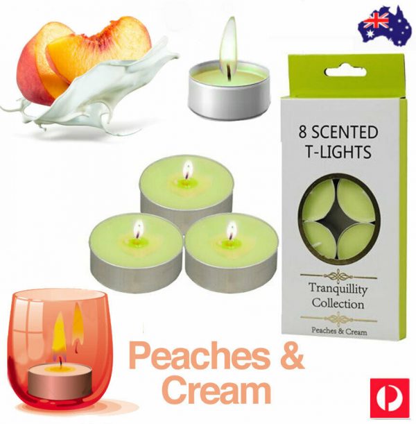 Tranquillity Collection -  4 Hours Scented Tea Lights - 8 Pack Peaches & Cream
