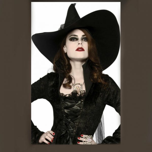 Witch Halloween Womens Costume Accessory Oversize Large Brim Hat Black w Tulle