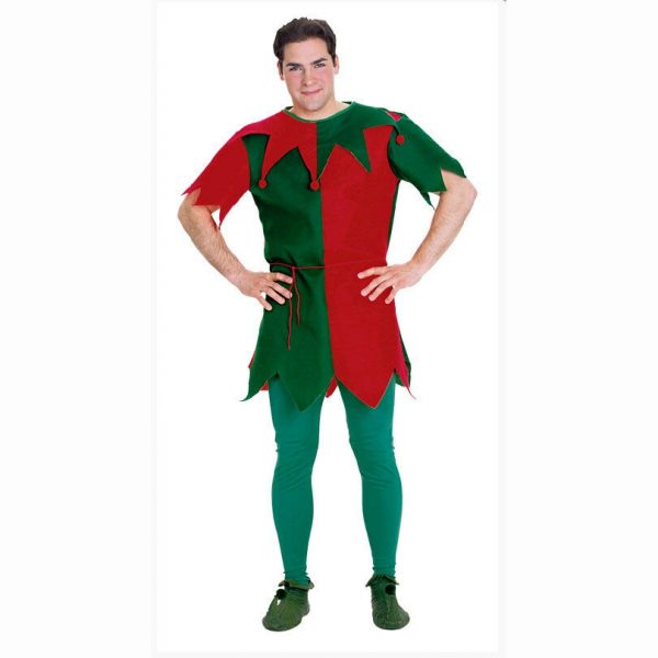 Adult Men’s Elf Costume Tunic Christmas Fancy Dress Santas Helper S: Medium