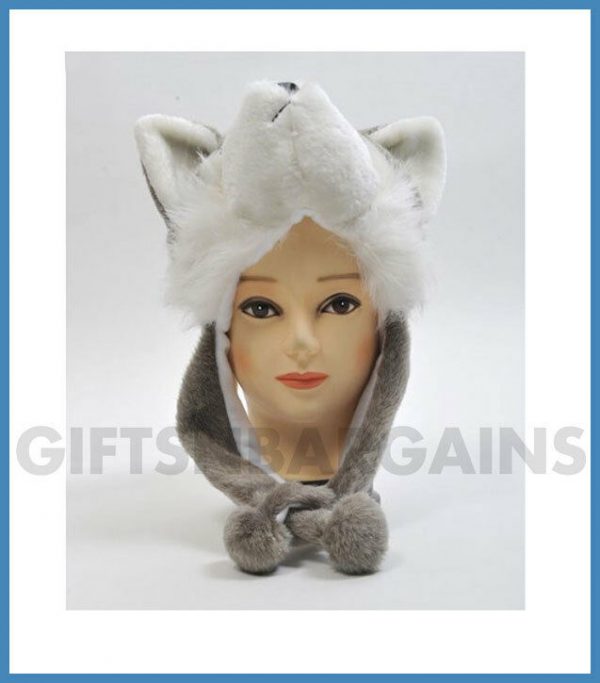 Adult Winter Beanie Hat Grey Fox Cap Plush Fleece Warm One Size Teenager - Image 4