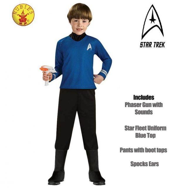 BOYS DOCTOR SPOCK STAR TREK COSTUME BLUE SPACE FLEET UNIFORM PHASER GUN CHILD 5+ - Image 3