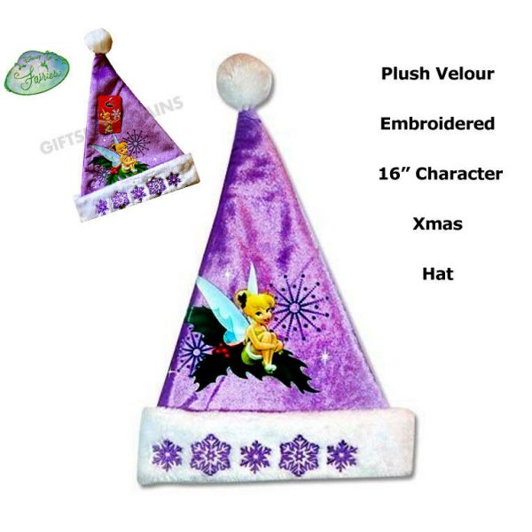 Disney Tinkerbell Hat 16″ Purple Velour Christmas Holiday Character Embroidery