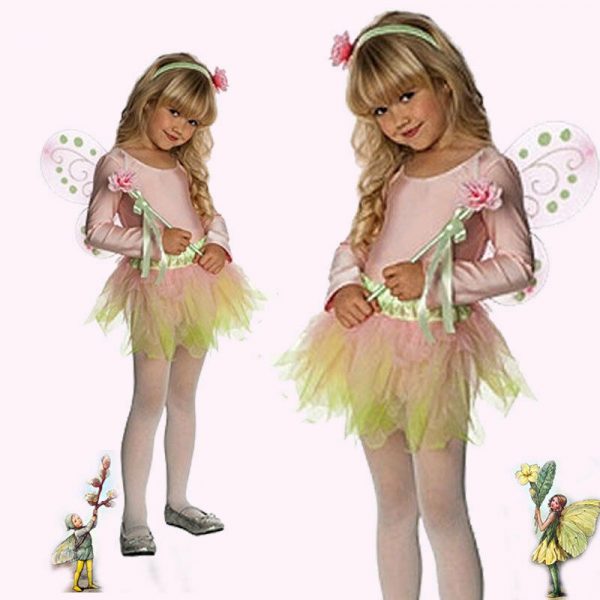 Girls Garden Fairy Costume Wings Headpiece Wand Tutu Leotard Tights 3-4y Pink
