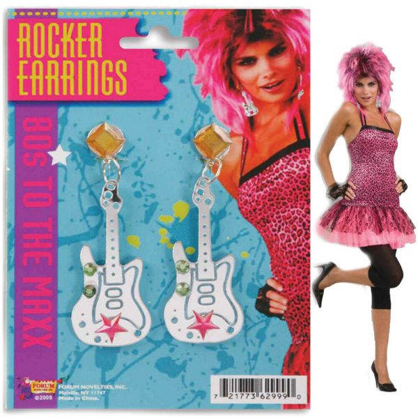 Adult Girls Teen 80's Pop Star Rocker Guitar Earrings 1980 Costume Accessories - Image 3