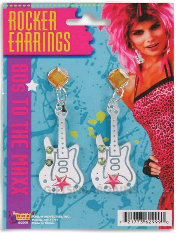 Adult Girls Teen 80's Pop Star Rocker Guitar Earrings 1980 Costume Accessories