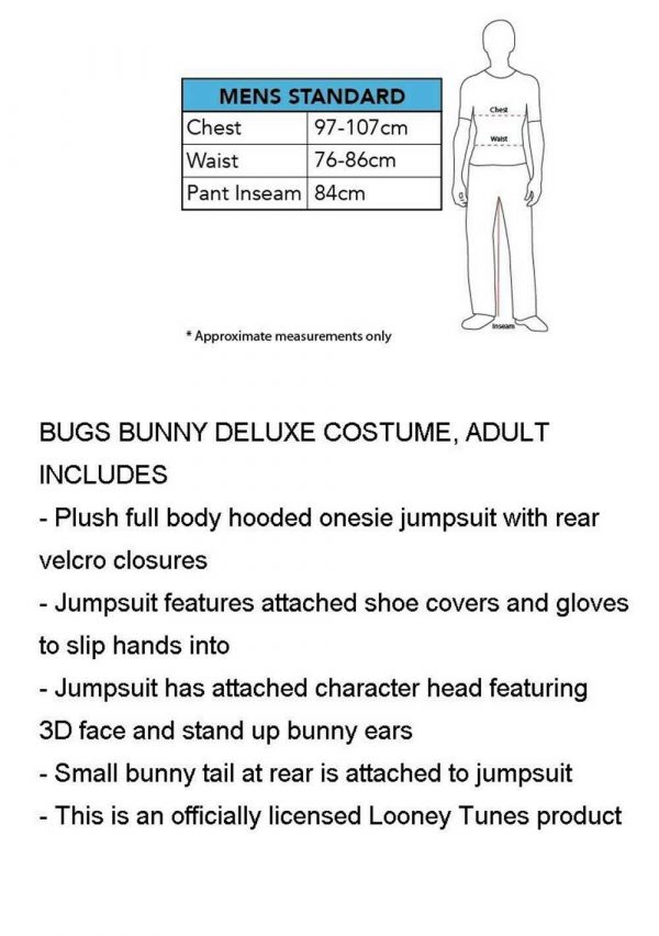 Mens Easter Bunny Rabbit Costume Adult Bugs Cartoon Looney Tunes Jumpsuit Mascot - Image 5