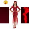 RED DEVIL BRIDE ADULT WOMEN LADIES SATAN HALLOWEEN COSTUME LONG DRESS HORN WITCH