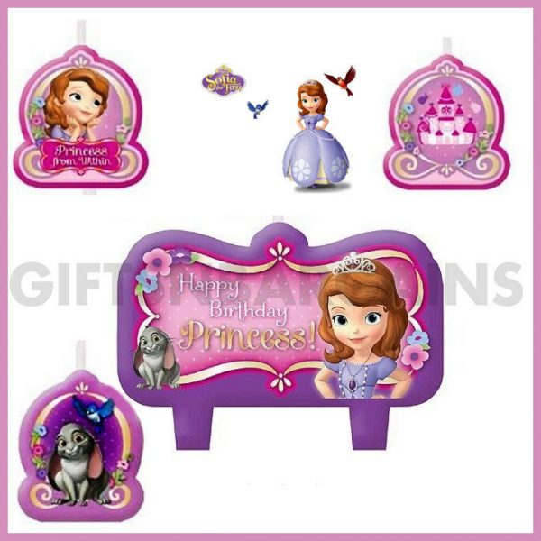 SOFIA THE FIRST CANDLE BIRTHDAY PARTY SUPPLIES 4 PC CANDLES CAKE TOPPER DISNEY