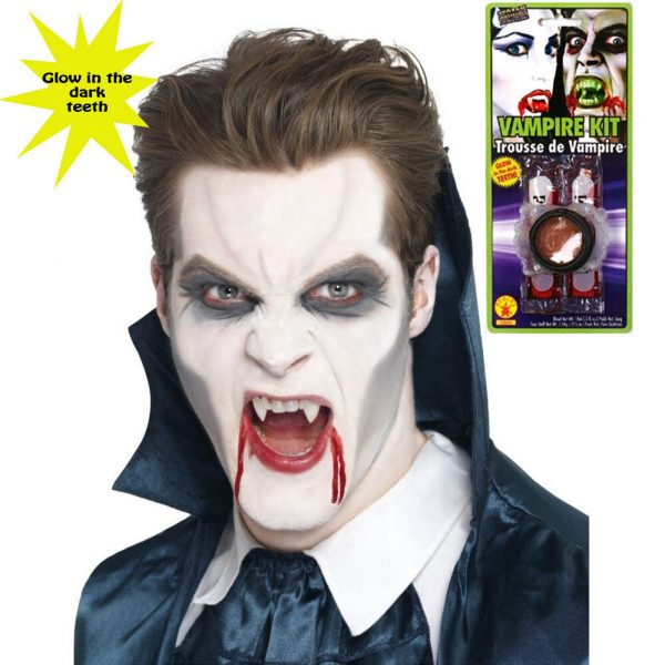 Vampire Kit Dracula Halloween Costume Special FX Blood Glow Fangs Scar Accessory