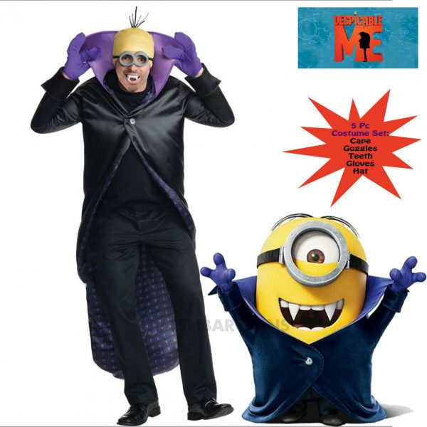Adult Minion Dracula Halloween Costume Despicable Me Cape w Gloves H/pce teeth++ - Image 3