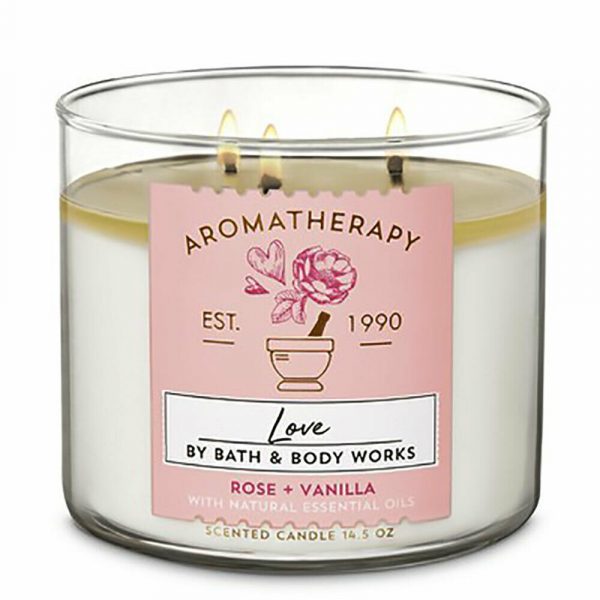 Bath & Body Works Love Rose Vanilla 3 Wick Candle Home Fragrance Women Mothers Gift