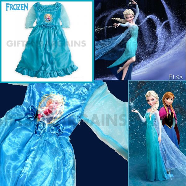 Frozen Elsa Anna Girls Sleep Gown Nightie Blue Dress Princess Costume 2-9 CHILD - Image 3