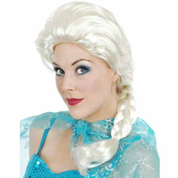 Frozen Snow Queen Elsa Braided Costume Wig Platinum Blonde Plait White Hair