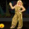 Gold Disco Diva 70s Jump Suit Metallic Dance Costume Fancy Dress Flared Pants - Image 5