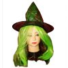 Green Glitter Witch Hat with Hair Halloween Costume Accessory Girls Teens Child