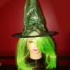 Green Glitter Witch Hat with Hair Halloween Costume Accessory Girls Teens Child - Image 4