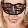 HARLEQUIN MASQUERADE GLITTER EYE MASK WOMEN METALLIC GLITTER VENETIAN LACE ADULT