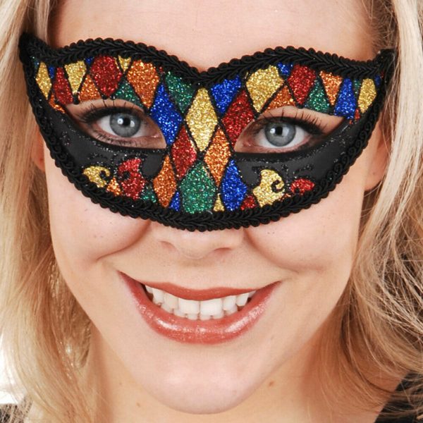 HARLEQUIN MASQUERADE GLITTER EYE MASK WOMEN METALLIC GLITTER VENETIAN LACE ADULT
