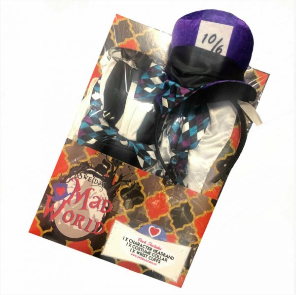 Mad Hatter Costume Kit Easter Bunny Hat Cuffs Collar Alice Wonderland BOOK WEEK - Image 3