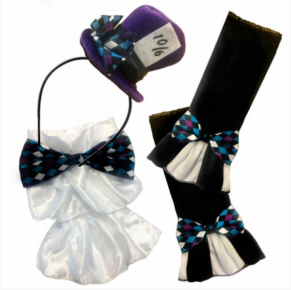 Mad Hatter Costume Kit Easter Bunny Hat Cuffs Collar Alice Wonderland BOOK WEEK