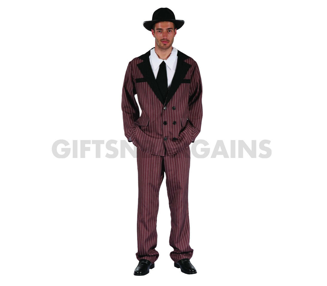 MEN'S GANGSTER COSTUME PINSTRIPE SUIT 1920'S FANCY DRESS MAFIA MOBSTER  GATSBY