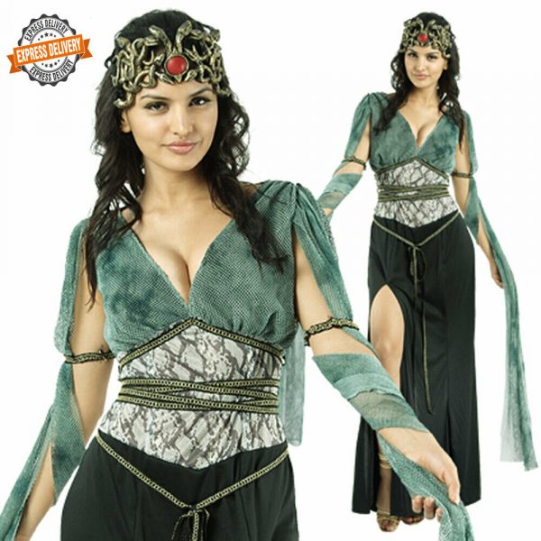 Women Medusa Witch Halloween Costume Greek Snake Goddess  S: S-M-L