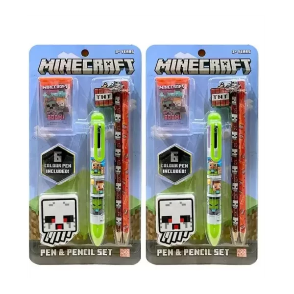 Licensed Minecraft Kids Stationary Set - 6 Coloured Pen & 2 Pencils, Eraser - Image 2