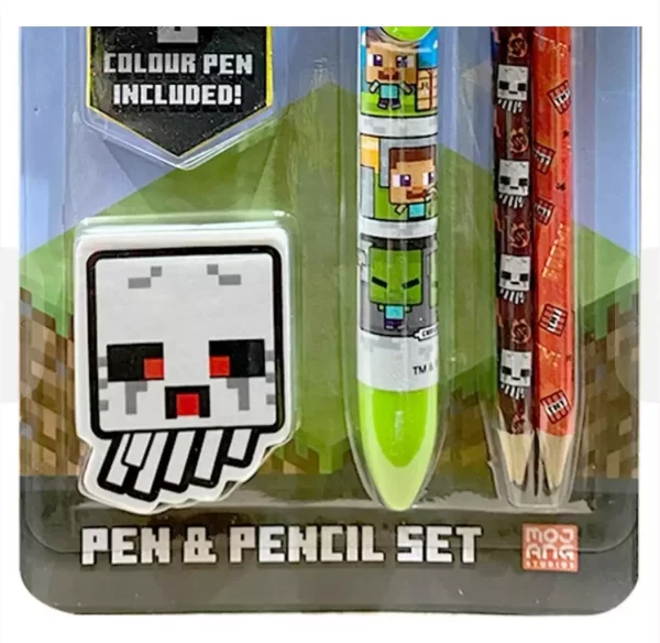 Licensed Minecraft Kids Stationary Set - 6 Coloured Pen & 2 Pencils, Eraser - Image 3