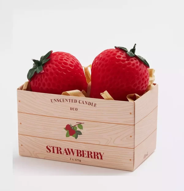 Dusk Strawberry 2pk Small Unscented Candle, Red