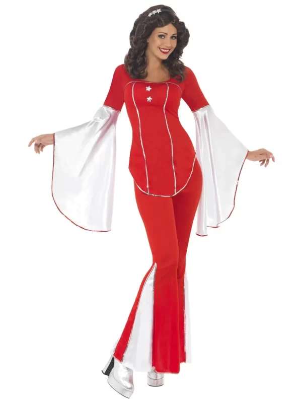 Red Super Trooper Adult Women's Costume Retro 70s Pop Music Star Divas Fancy Dress